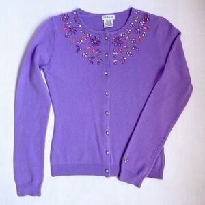 George Vintage Y2K Preppy Romantic Pastel Purple Rhinestone Button Up Cardigan